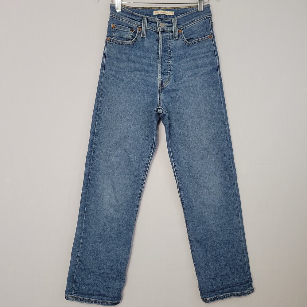 Levi's Ribcage Straight Ankle Button Fly Jeans womens size 24 Blue Classic Denim
